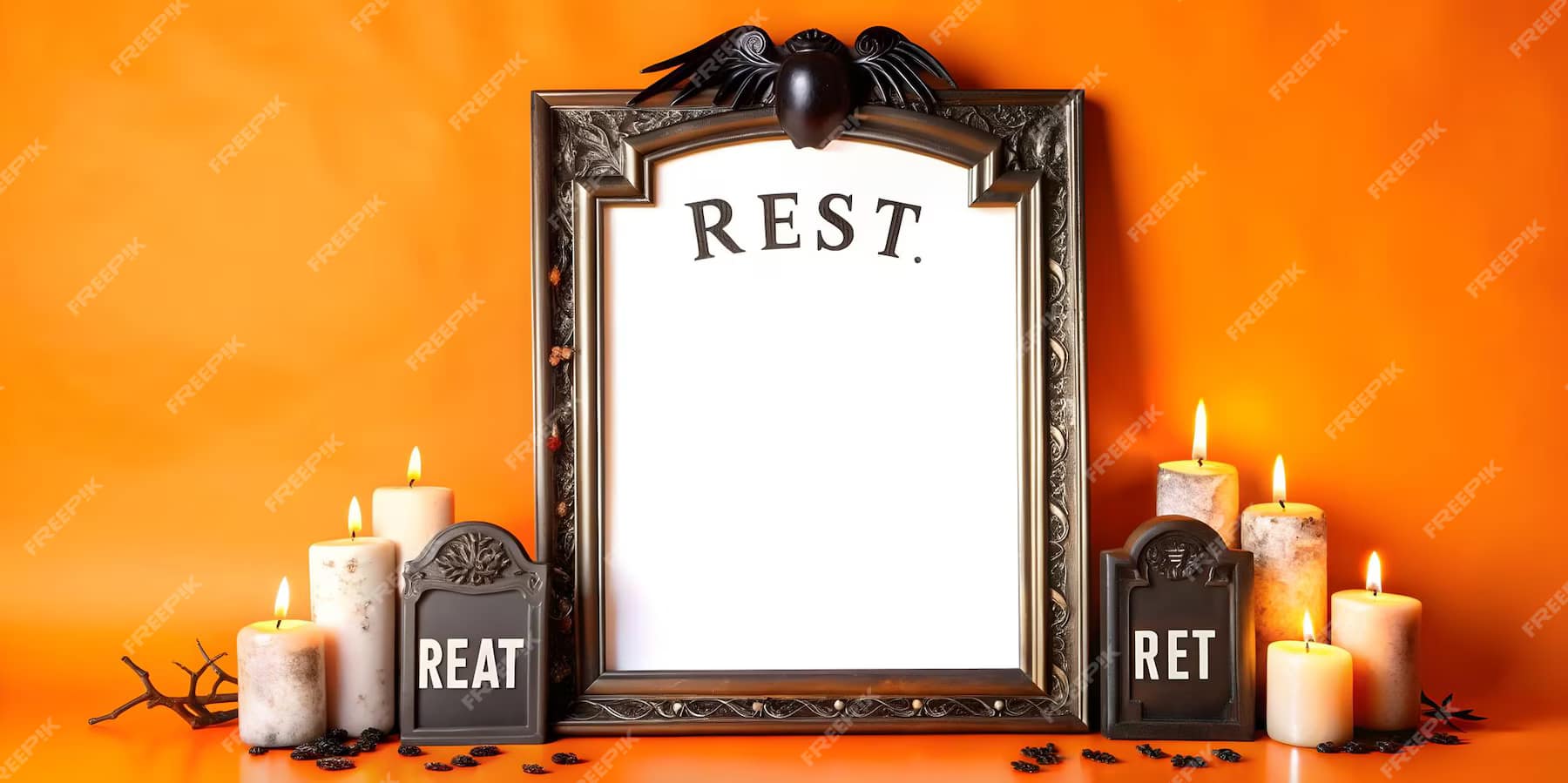 How do you get a death certificate in Wisconsin? 7 candle tombstone border with rest text concept as dark spooky border frame featuring candl 980716 544730