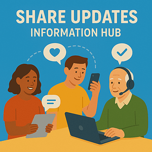 Get Community Support 7 Three people with a phone, laptop and headset surrounded by message bubbles