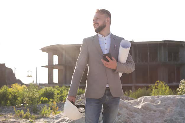What property does not pass under a will in North Dakota? 7 portrait smiling architect man holding cellphone hard hat with blueprint construction site 23 2148203937